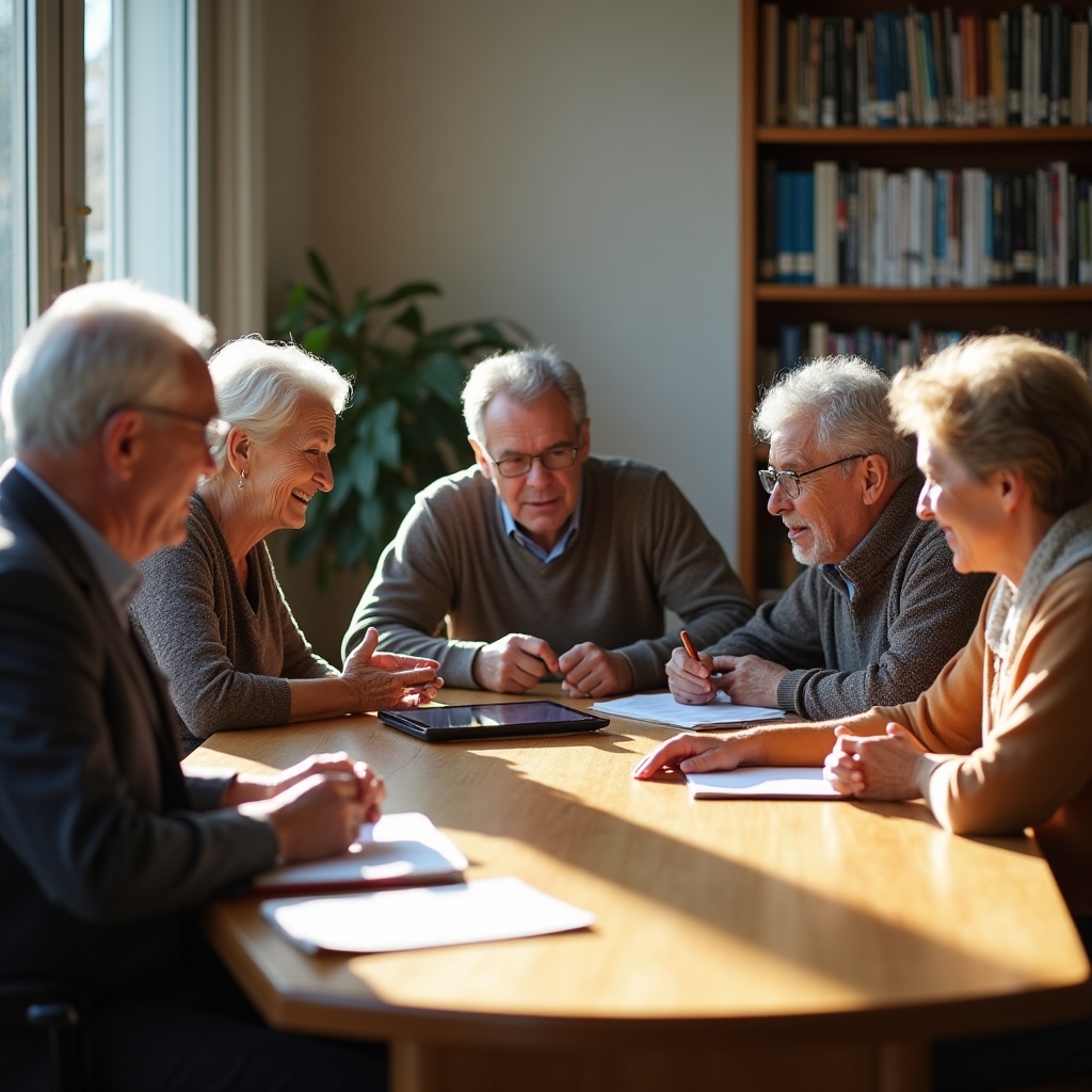 Skupina seniorov sa baví o digitálnych zručnostiach